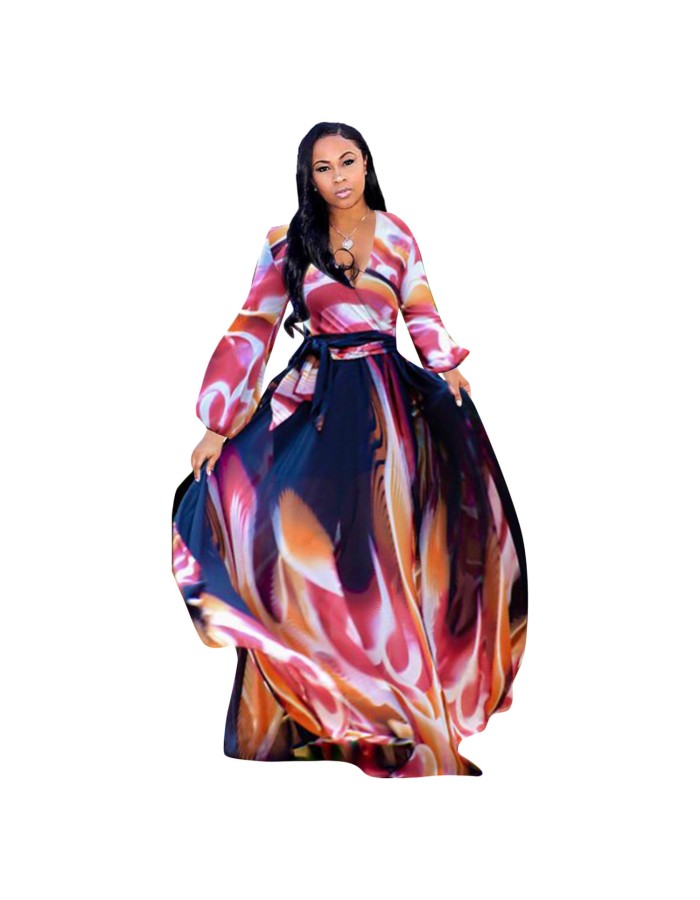 Women Maxi print dress long high quality Summer Beach Chiffon Party Dress M8214