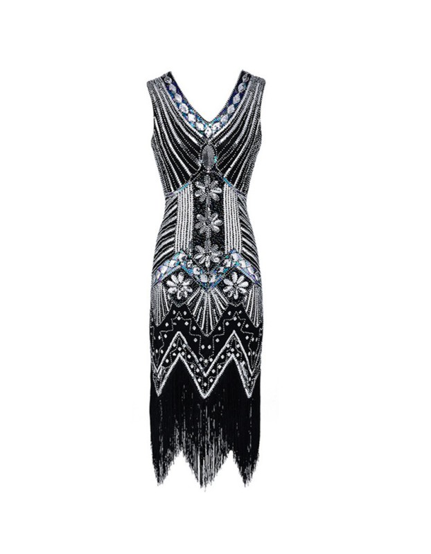 Retro Sequins V-neck Evening Dress M30381