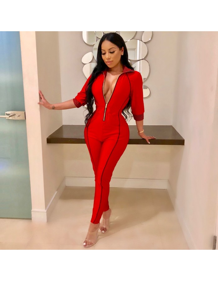 Front Zipper Sexy Rompers Womens Jumpsuit M8277