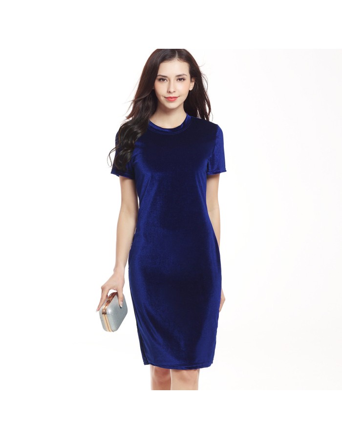 Pleuche pencil skirt round collar short sleeve dress Clubwear mini dress DF767