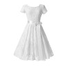 Summer Retro Design Rond Neck Lace Ladies Dress with Satin Belt M17874
