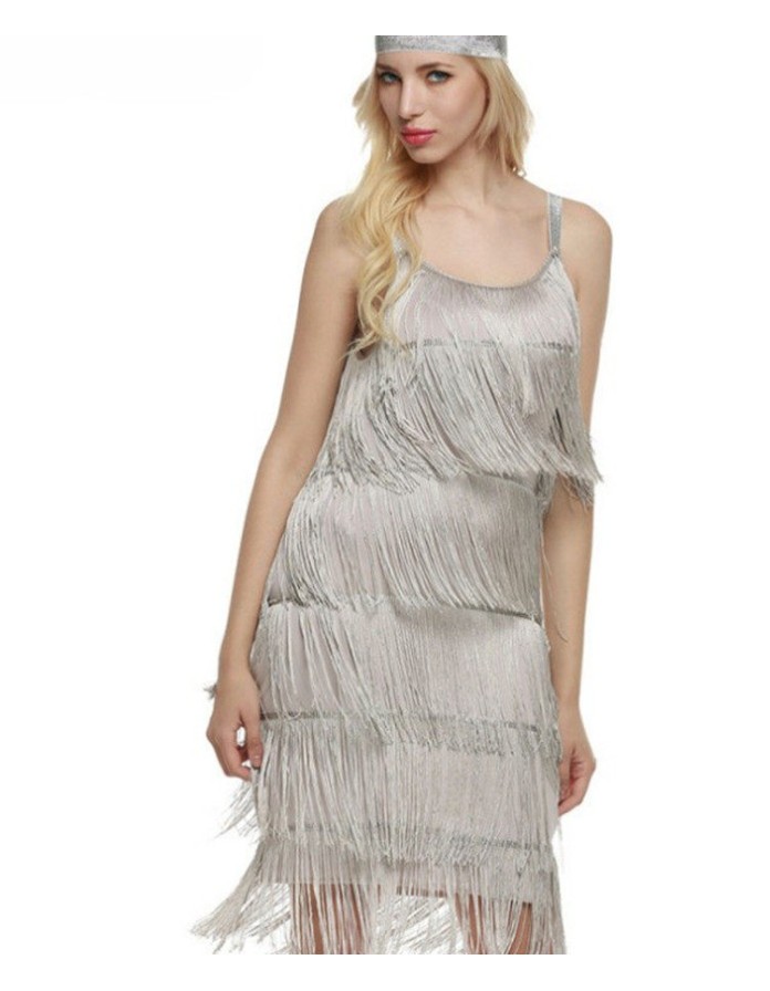 Sexy Sleeveless Straps Low Cut Tassel Mini Dress M30449
