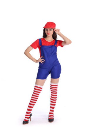 Super mario Bib short  costume for summer party fanny Mario jumpsuits with hat M40257