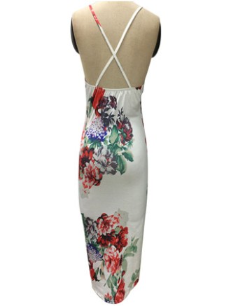 Sexy Lady Summer Deep V Neck Halter Floral Print Strap Dress