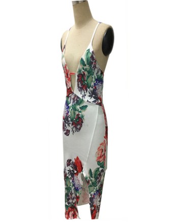 Sexy Lady Summer Deep V Neck Halter Floral Print Strap Dress