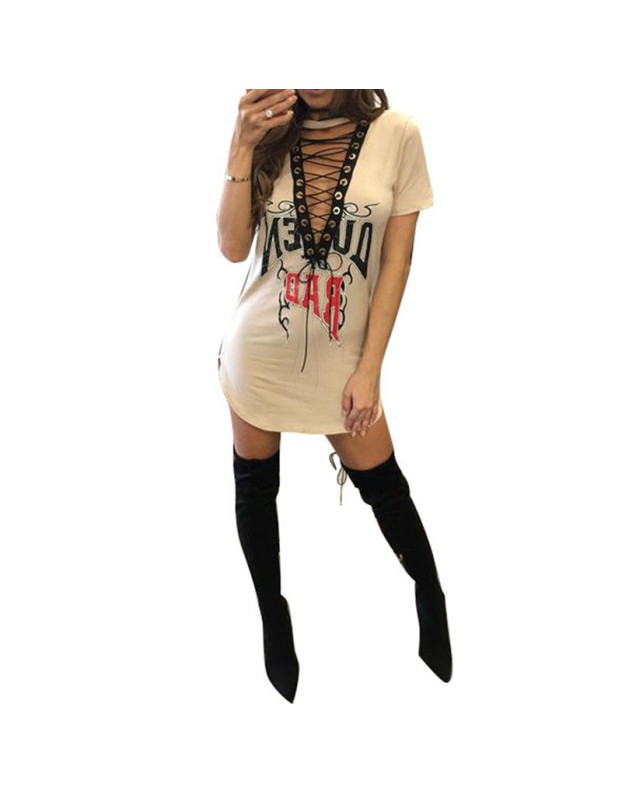 Sexy Women Deep V Collar Short Sleeve Skirt Nightclub T-shirt skirt m88077