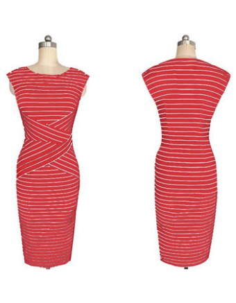 Adult Women Midi Stripe Pattern OL Tight Dress M30207