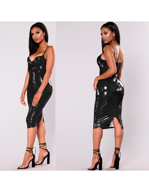 S-6XL Women Sexy PVC Leather Bodycon Dresses M7302