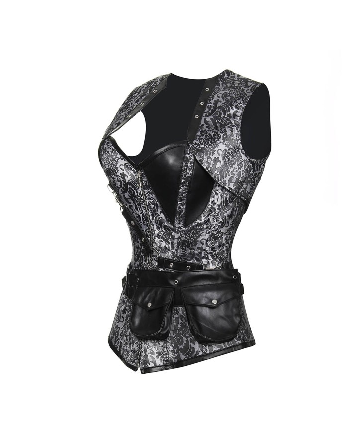 3 Colors Gothic Deluxe Corset 5pc set including Shawl, waist hanging bag, waist strap. T pants