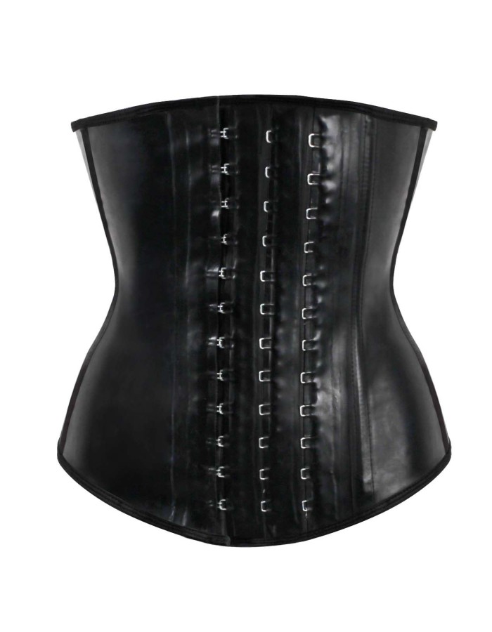 Black Smooth Latex Hook Eye 4 Steel Boned Waist Training Corset  M1303U