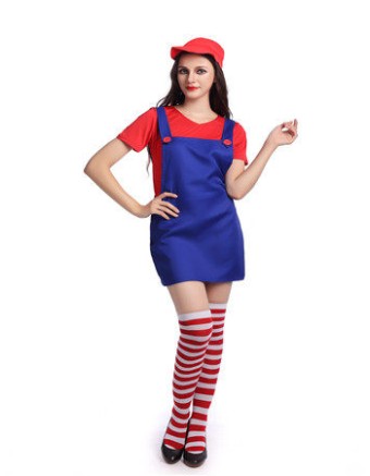 Mario Dress Cosplay Costume for adult with hat and stockings M40258