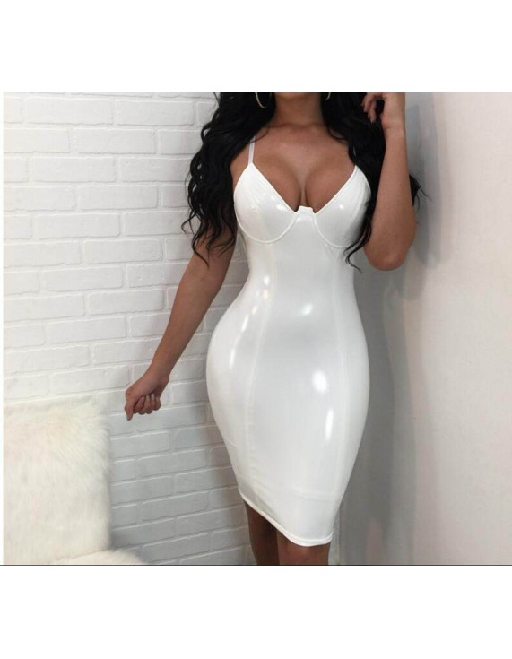 S-6XL Women Sexy PVC Leather Bodycon Dresses M7302