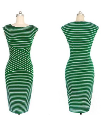 Adult Women Midi Stripe Pattern OL Tight Dress M30207