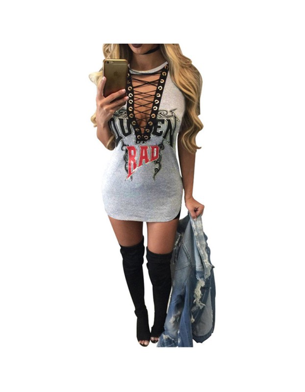 Sexy Women Deep V Collar Short Sleeve Skirt Nightclub T-shirt skirt m88077