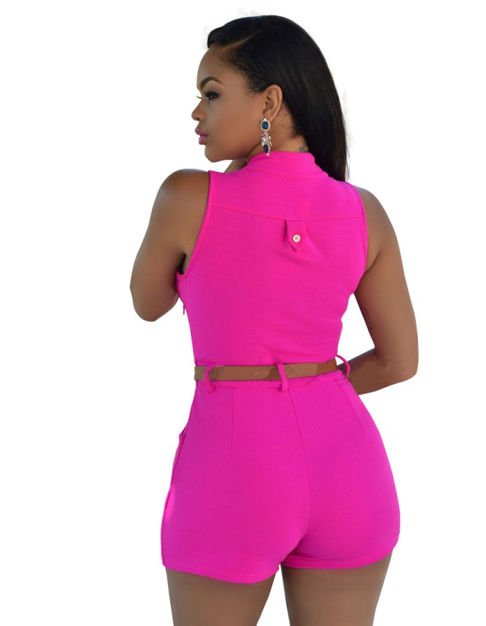 New sexy ladies candy color sleeveless one-piece jumpsuit with belt