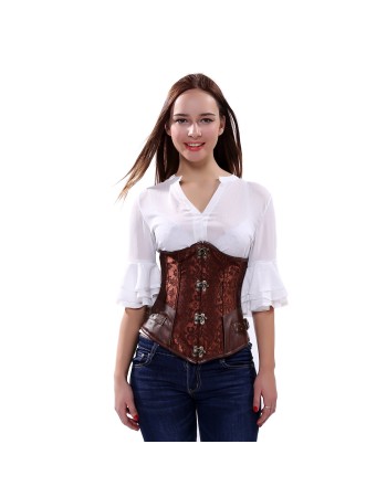Black Floral Print Waist Cincher Corset M1330