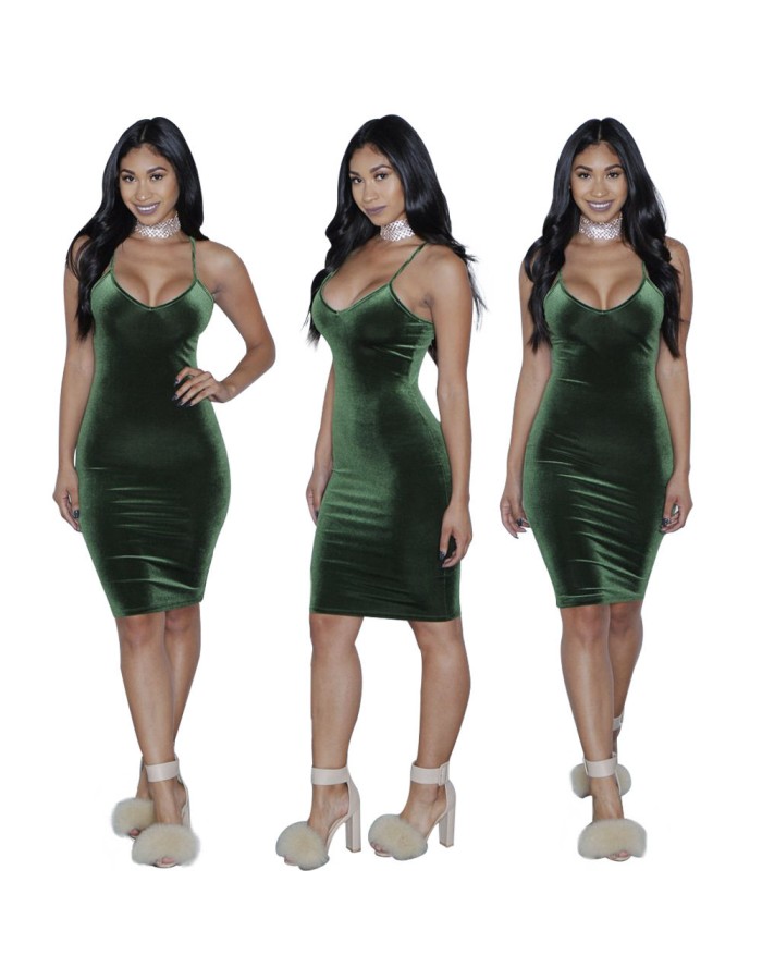 Sexy v- neck velvet dress M88085