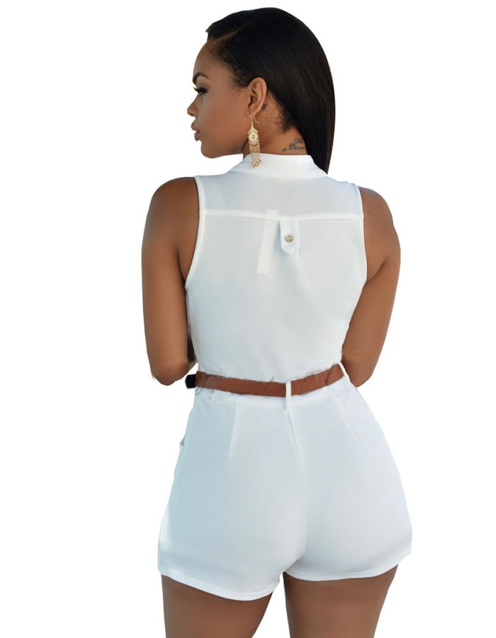 New sexy ladies candy color sleeveless one-piece jumpsuit with belt