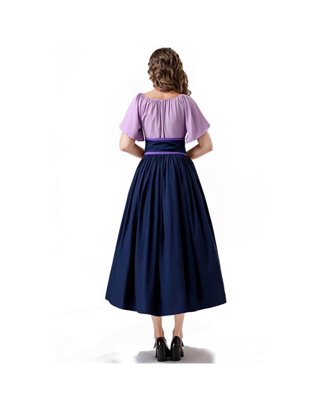 Vintage Dress Color Contrast Patchwork One-line Shoulder Gown Skirt Pompadour Dress YM0819
