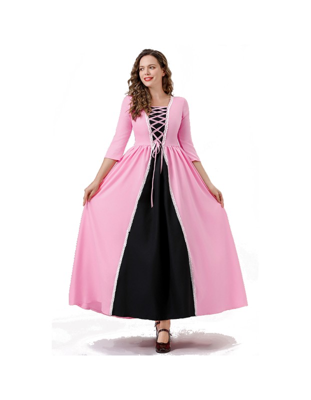 Seven-Quarter Sleeve Princess Dress Pink Court Party Robe Women Magic Master Dress Costume YM0932