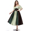 Vintage Dress Color Contrast Patchwork One-line Shoulder Gown Skirt Pompadour Dress YM0819