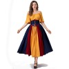 Vintage Dress Color Contrast Patchwork One-line Shoulder Gown Skirt Pompadour Dress YM0819