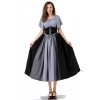 Vintage Dress Color Contrast Patchwork One-line Shoulder Gown Skirt Pompadour Dress YM0819