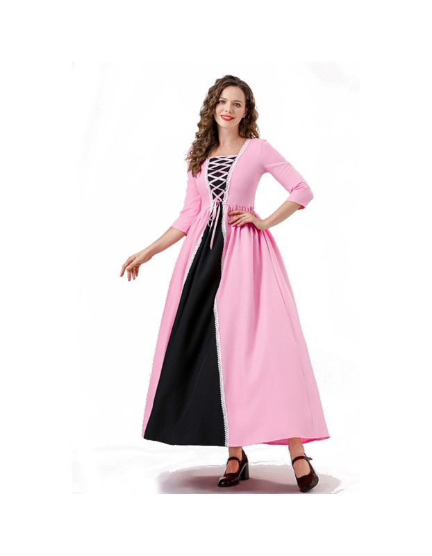 Seven-Quarter Sleeve Princess Dress Pink Court Party Robe Women Magic Master Dress Costume YM0932