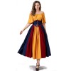 Vintage Dress Color Contrast Patchwork One-line Shoulder Gown Skirt Pompadour Dress YM0819