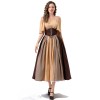 Vintage Dress Color Contrast Patchwork One-line Shoulder Gown Skirt Pompadour Dress YM0819
