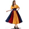 Vintage Dress Color Contrast Patchwork One-line Shoulder Gown Skirt Pompadour Dress YM0819