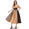 Vintage Dress Color Contrast Patchwork One-line Shoulder Gown Skirt Pompadour Dress YM0819