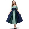 Vintage Dress Color Contrast Patchwork One-line Shoulder Gown Skirt Pompadour Dress YM0819