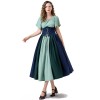 Vintage Dress Color Contrast Patchwork One-line Shoulder Gown Skirt Pompadour Dress YM0819