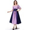 Vintage Dress Color Contrast Patchwork One-line Shoulder Gown Skirt Pompadour Dress YM0819