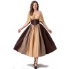 Vintage Dress Color Contrast Patchwork One-line Shoulder Gown Skirt Pompadour Dress YM0819