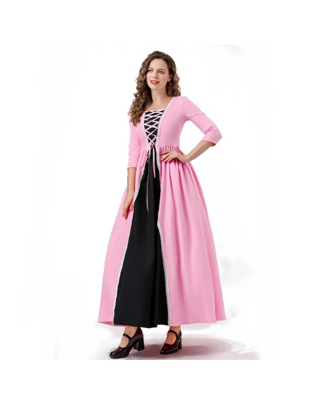 Seven-Quarter Sleeve Princess Dress Pink Court Party Robe Women Magic Master Dress Costume YM0932