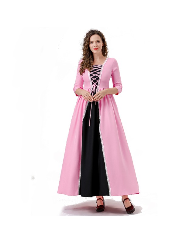 Seven-Quarter Sleeve Princess Dress Pink Court Party Robe Women Magic Master Dress Costume YM0932