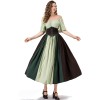 Vintage Dress Color Contrast Patchwork One-line Shoulder Gown Skirt Pompadour Dress YM0819