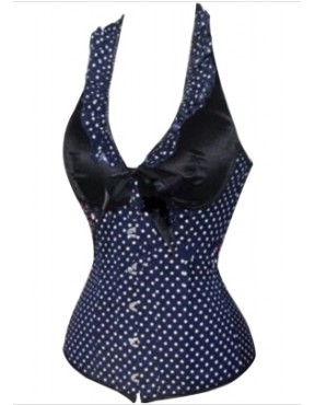 Black with White Polka Dots Overbust Corset