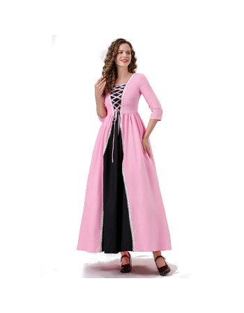 Seven-Quarter Sleeve Princess Dress Pink Court Party Robe Women Magic Master Dress Costume YM0932