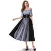 Vintage Dress Color Contrast Patchwork One-line Shoulder Gown Skirt Pompadour Dress YM0819