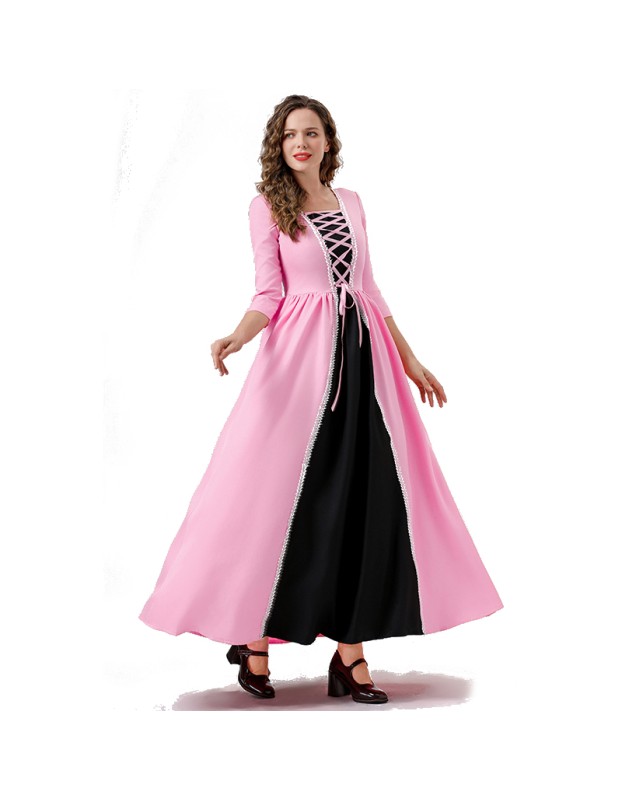 Seven-Quarter Sleeve Princess Dress Pink Court Party Robe Women Magic Master Dress Costume YM0932