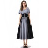 Vintage Dress Color Contrast Patchwork One-line Shoulder Gown Skirt Pompadour Dress YM0819