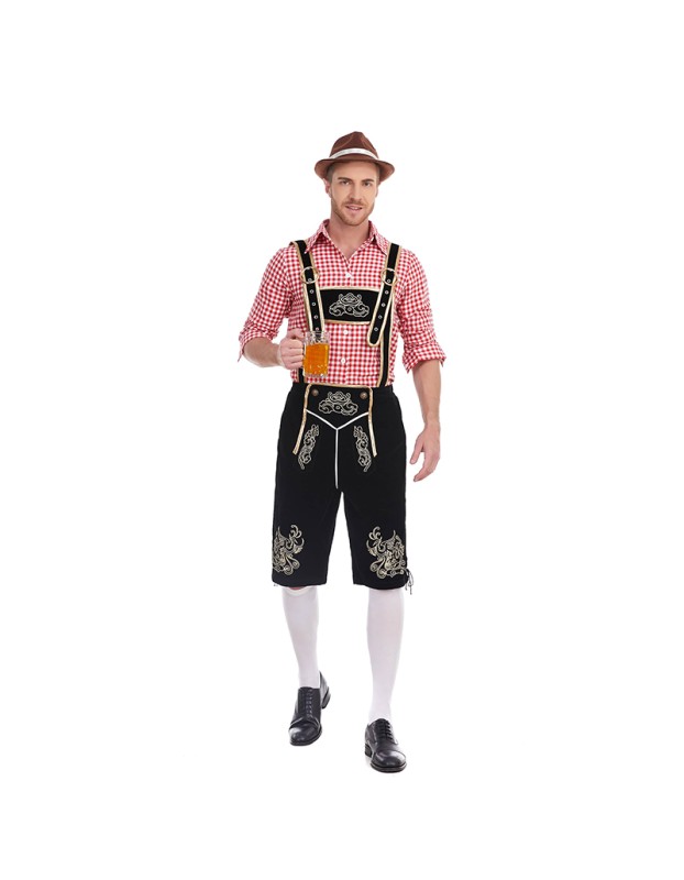 German Traditional Oktoberfest Plaid Shirt Men Beer Suspender Suit Costume YM3645