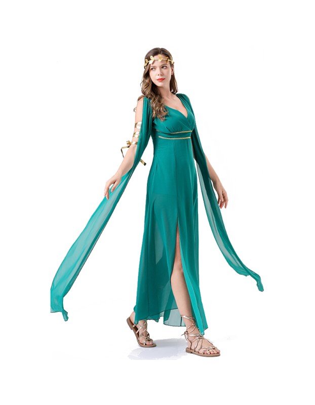 Halloween Cosplay Goddess Of Liberty Ancient Greek Mythological Figure High Slit Goddess Dress YM8763