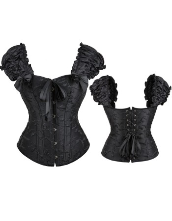 Black white elegant jacquard puff sleeve corset M1934