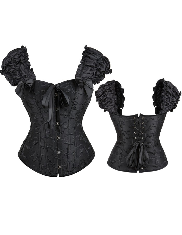 Black white elegant jacquard puff sleeve corset M1934