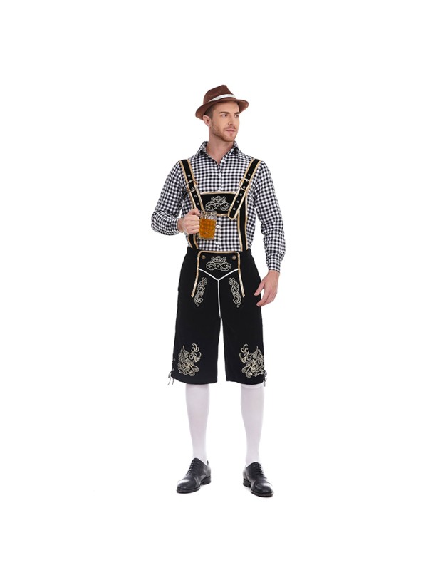 German Traditional Oktoberfest Plaid Shirt Men Beer Suspender Suit Costume YM3645