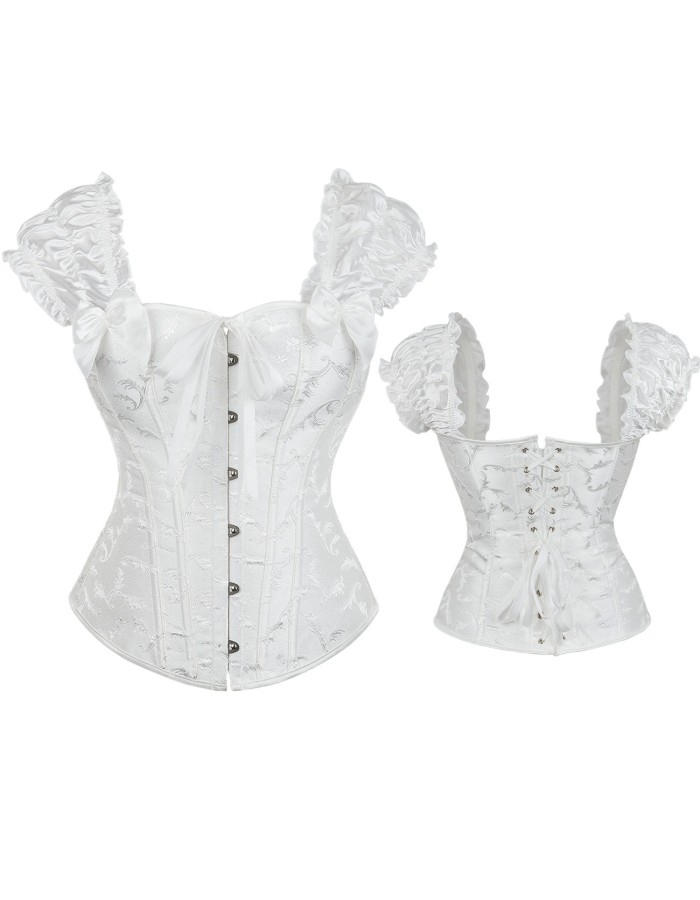 Black white elegant jacquard puff sleeve corset M1934